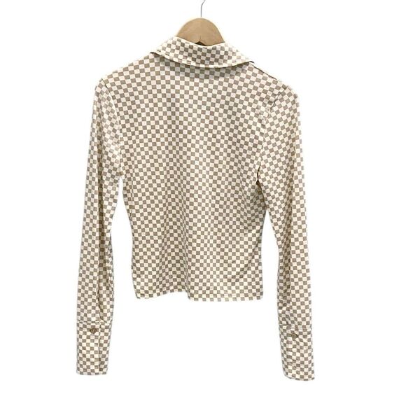 Abercrombie & Fitch Tan & White Checkered Collared Long Sleeve Button-up Top S - Picture 4 of 10
